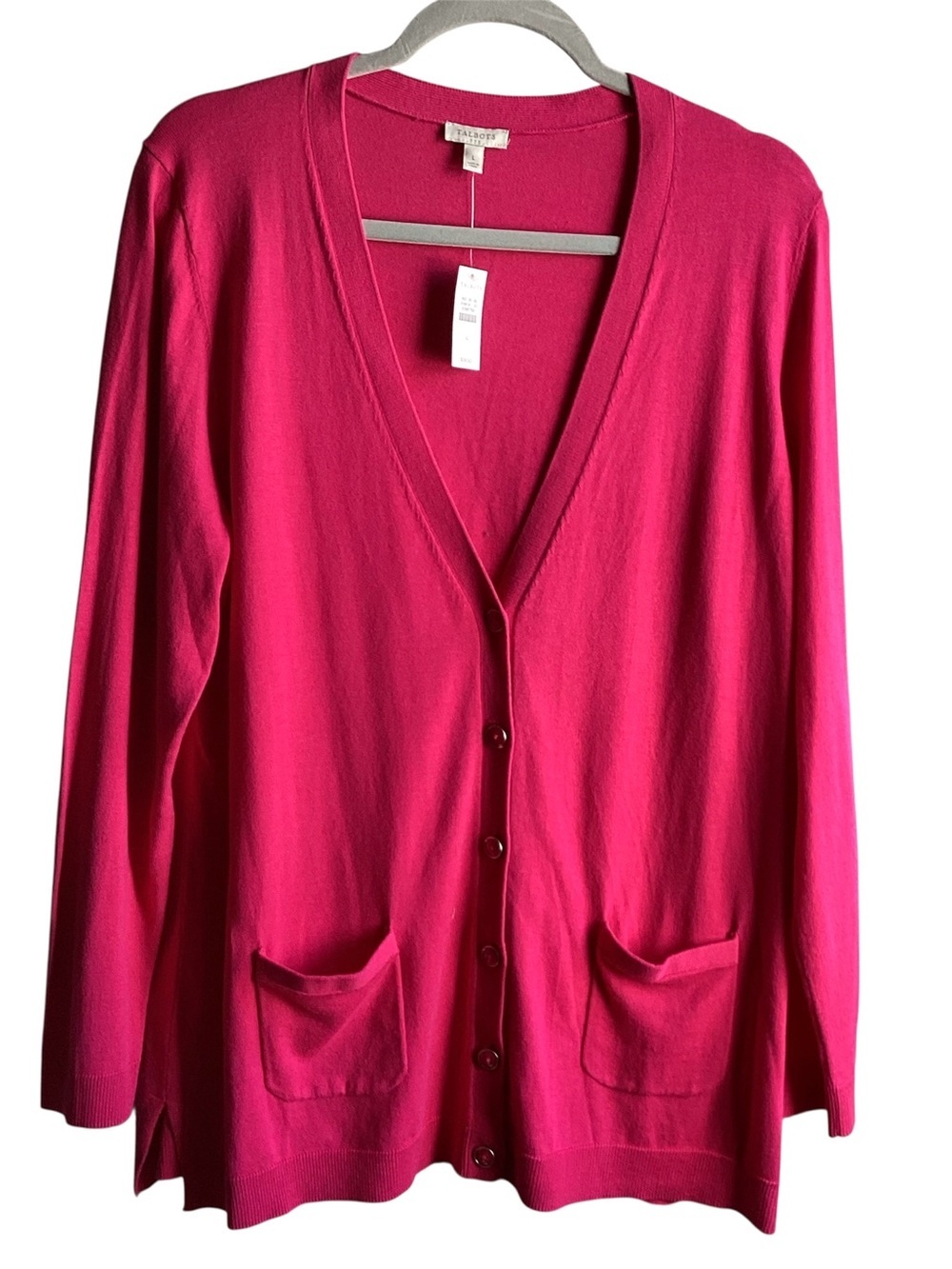 Talbots Bright Pink V-Neck Button Cardigan